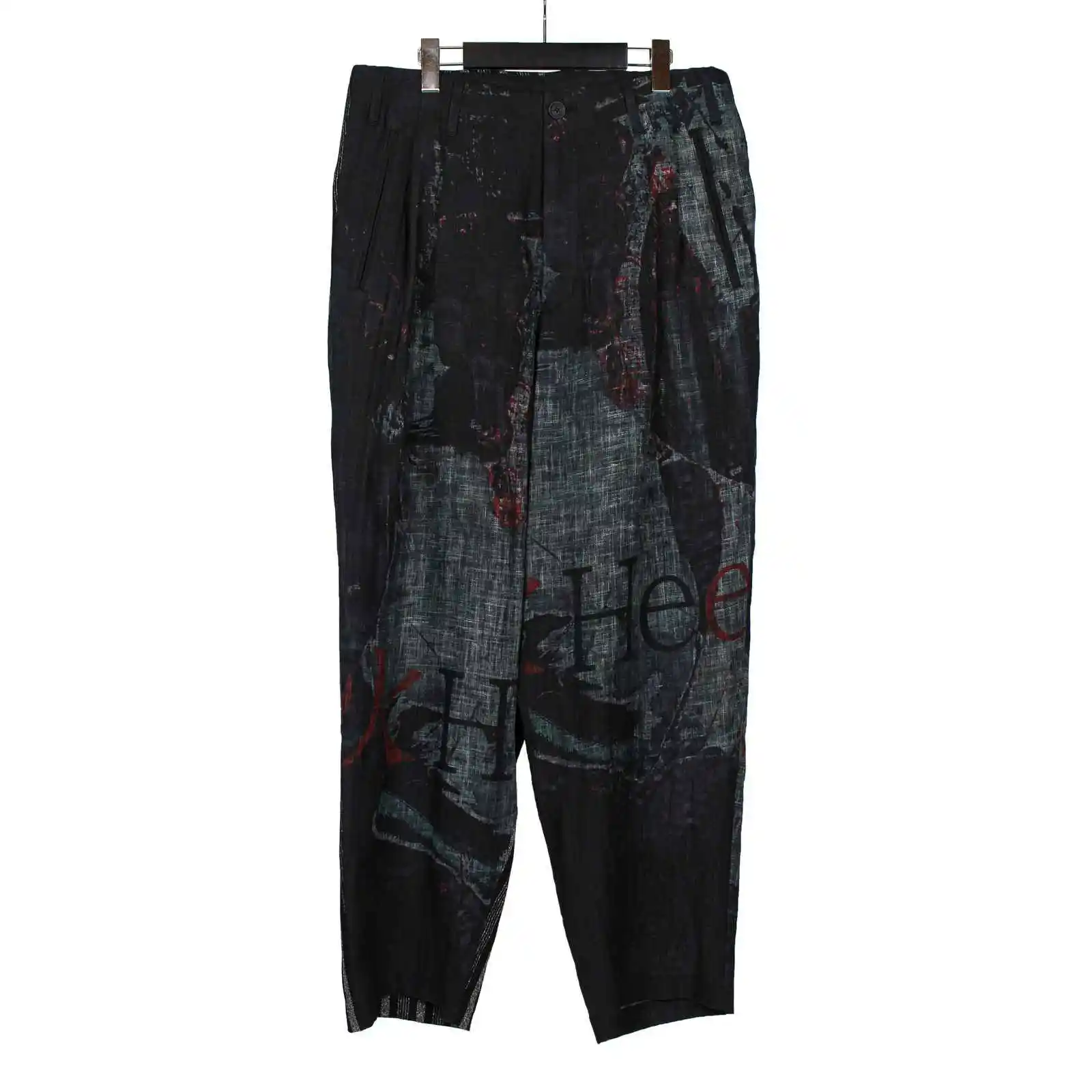 

TOP-YAMAMOTO Chinese-style men's wear mid-length retro printed loose-fitting plus-size casual pants