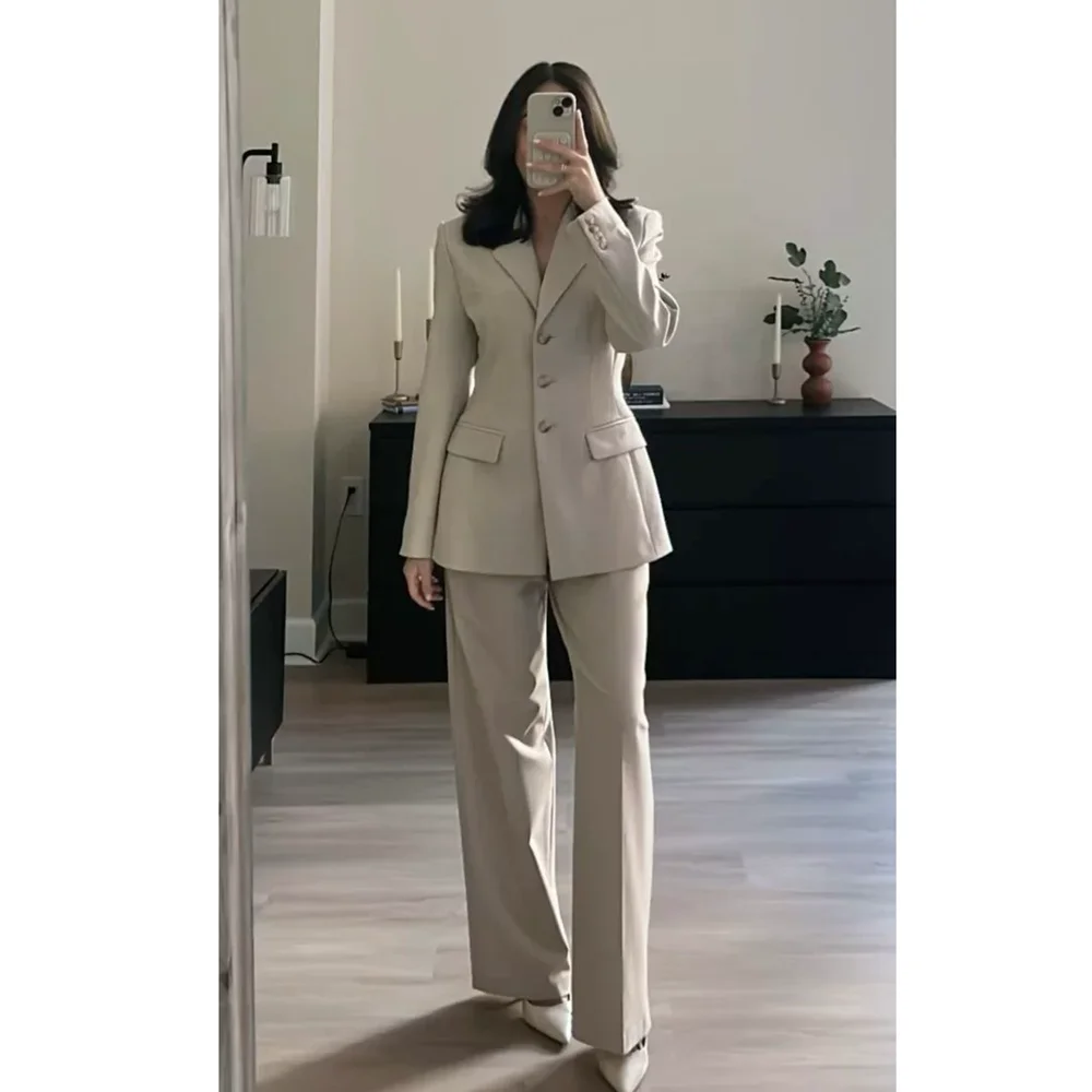 

Women Two Pieces Suit Notched Lapel Single Breasted Blazer And Pants Custom Elegant Outfit For Office Business Daily Formal Suit