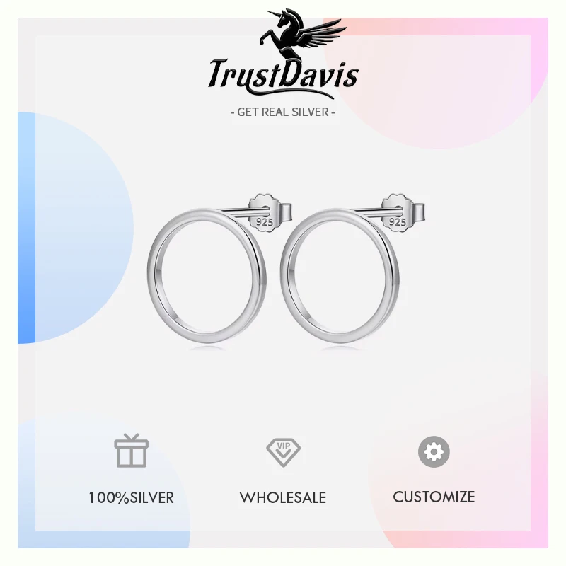 Trustdavis-pendientes de plata de ley 925 auténtica para mujer, aretes redondos huecos, joyería S925 para fiesta de boda, DA1093