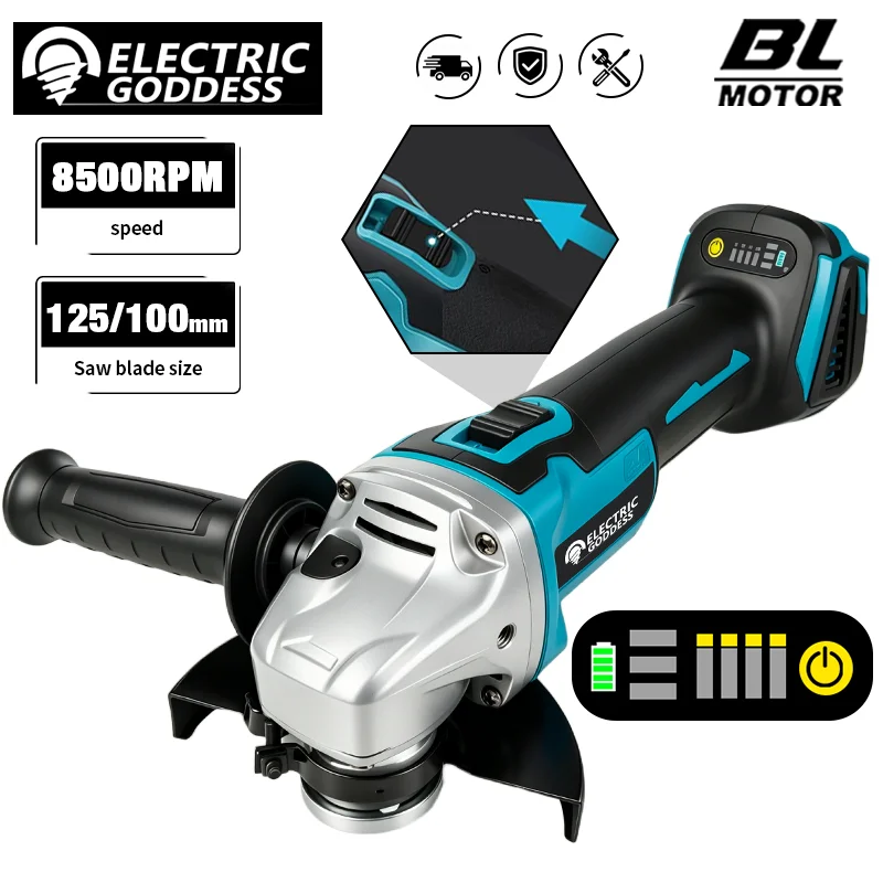 100/125mm 8500RPM Cordless Blue Angle Grinder Polishing Machine Lithium Battery Drive For Makita 18V Battery Pin