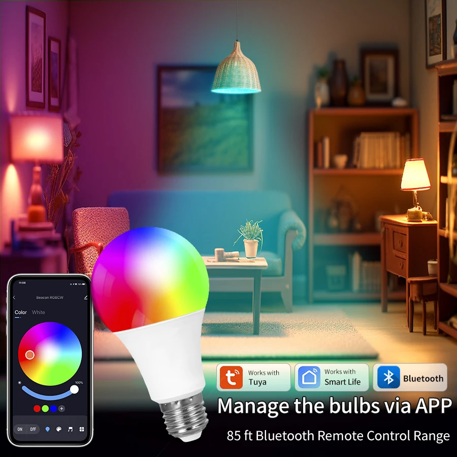 E27 Smart LED Bulb 18W 15W 9W Tuya Bluetooth Compatible RGB Lamp with APP Control Timer Dimmable Music Sync for Smart Life 220V
