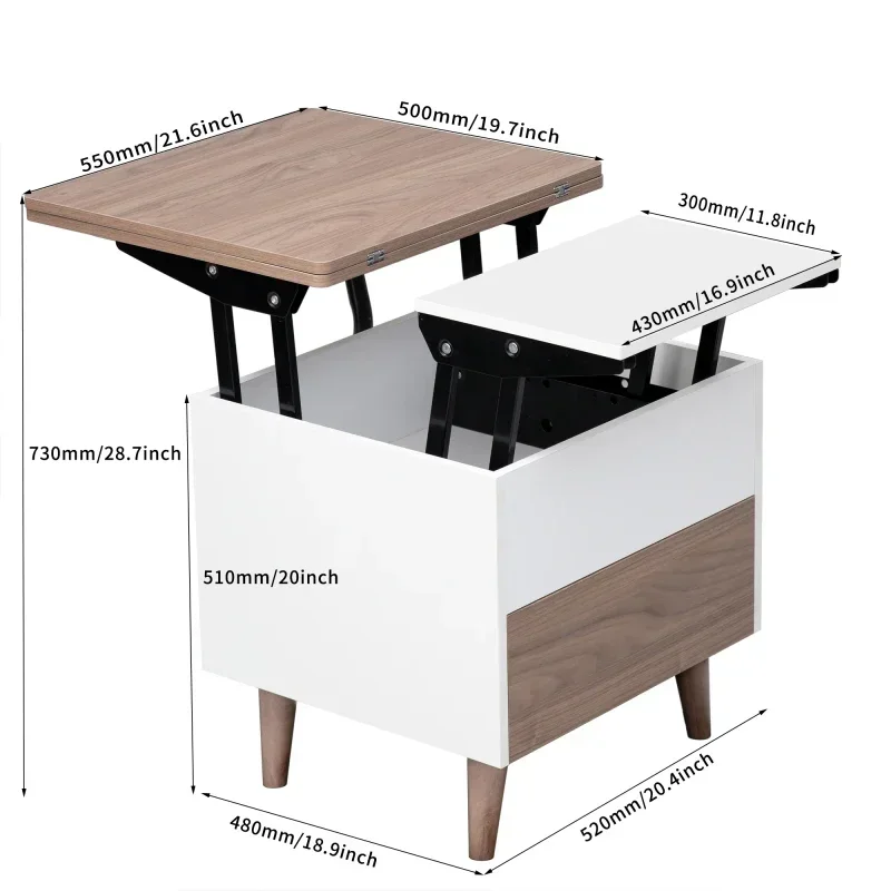 

Modern Multi-functional Coffee Table Extendable with Storage & Lift Top in Walnut for indoor living room furniture