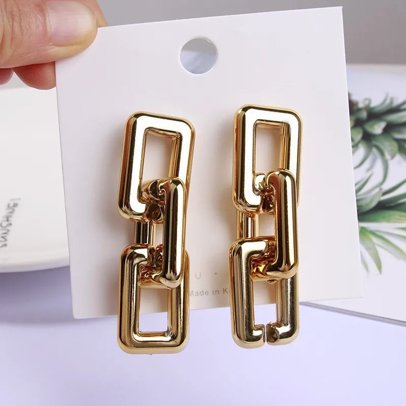 

New Trendy Jewelry Geometrics Ear Buckle Earrings For Women Personalized Retro Square Chain Pendant Earrings Office Party Gifts