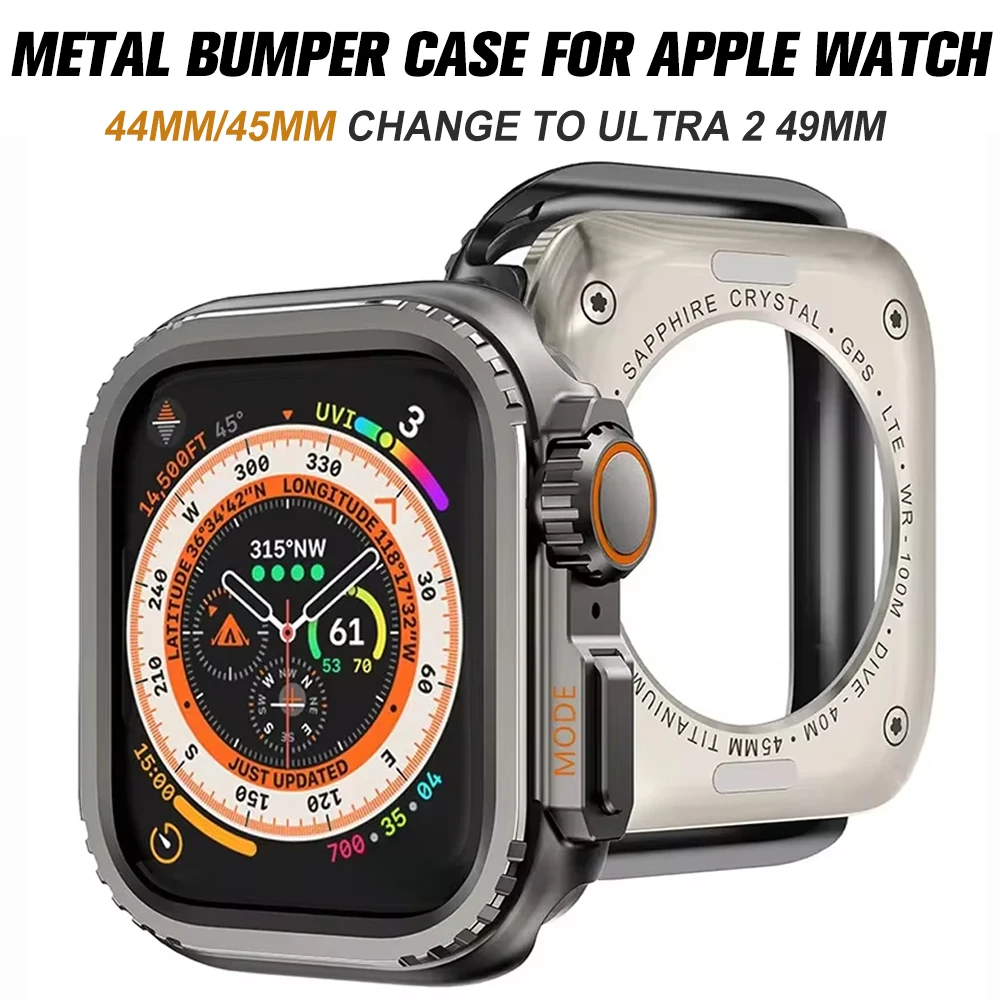 

Metal Cover For Apple Watch 9 45mm Case Frame Protective Bumper iWatch Series 8 7 6 5 SE 44MM 45MM Bezel Change To Ultra 2 49mm