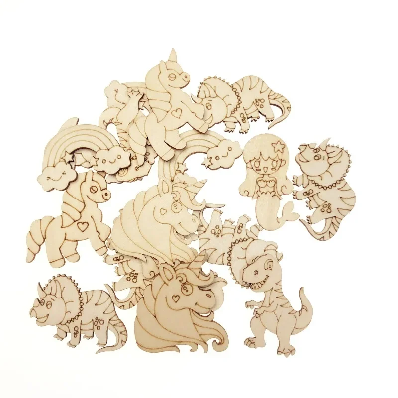 

7pcs Unfinished Wooden Dinosaur Cutouts Craft Supplies Wood Pieces Blank Slices for DIY Craft Painting Birthday Party Decoration