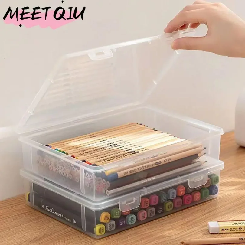 

1Pc Transparent Storage Container Plastic Dustproof Box Stationery Jewelry Portable Large Capacity A4 A5 File Organizer Supplies