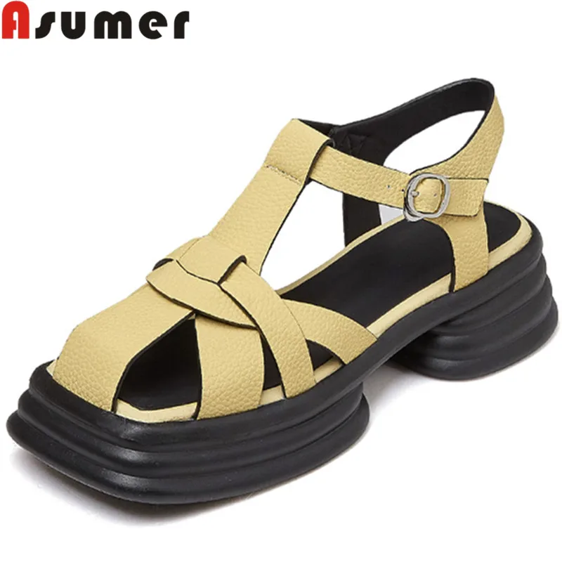 

ASUMER 2022 New Arrive Buckle Genuine Leather Women Sandals Popular Flat With Heels Sandals Ladies Casual Platform Shoes