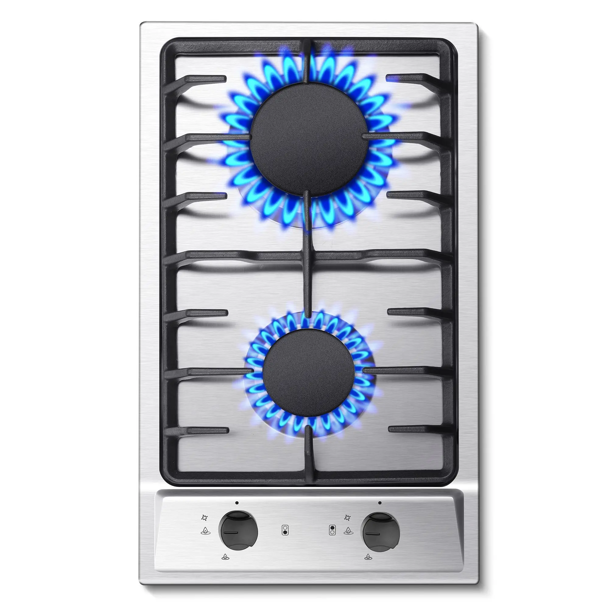 Estufa de gas NG/GLP de combustible dual de 2 quemadores de 12 pulgadas | Incorporado para RV, Camping y Cocina | Protección del termopar | Acero inoxidable