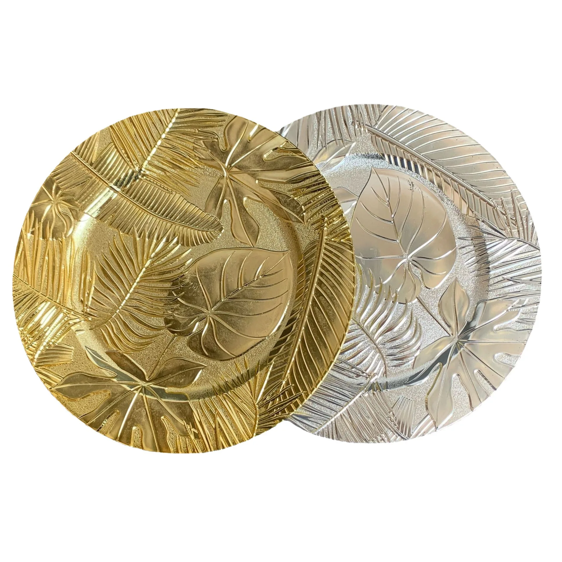 50Pieces/Set Diameter 33cm Gold/Silver Plastic Plates Mats Insulation Dishes Heat Resistant Mat Wedding /Hotel Table Decor GRP06