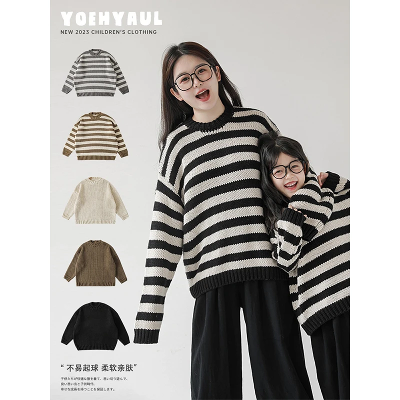 

Girls' Pullover Sweater 2023 Autumn New Children's Cute Stripe Windproof Warm Top