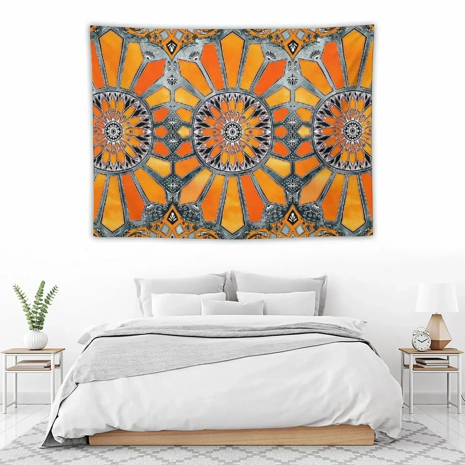 

Celebrating the 70's - tangerine orange watercolor on grey Tapestry Wall Decor Hanging Outdoor Decor Tapestry
