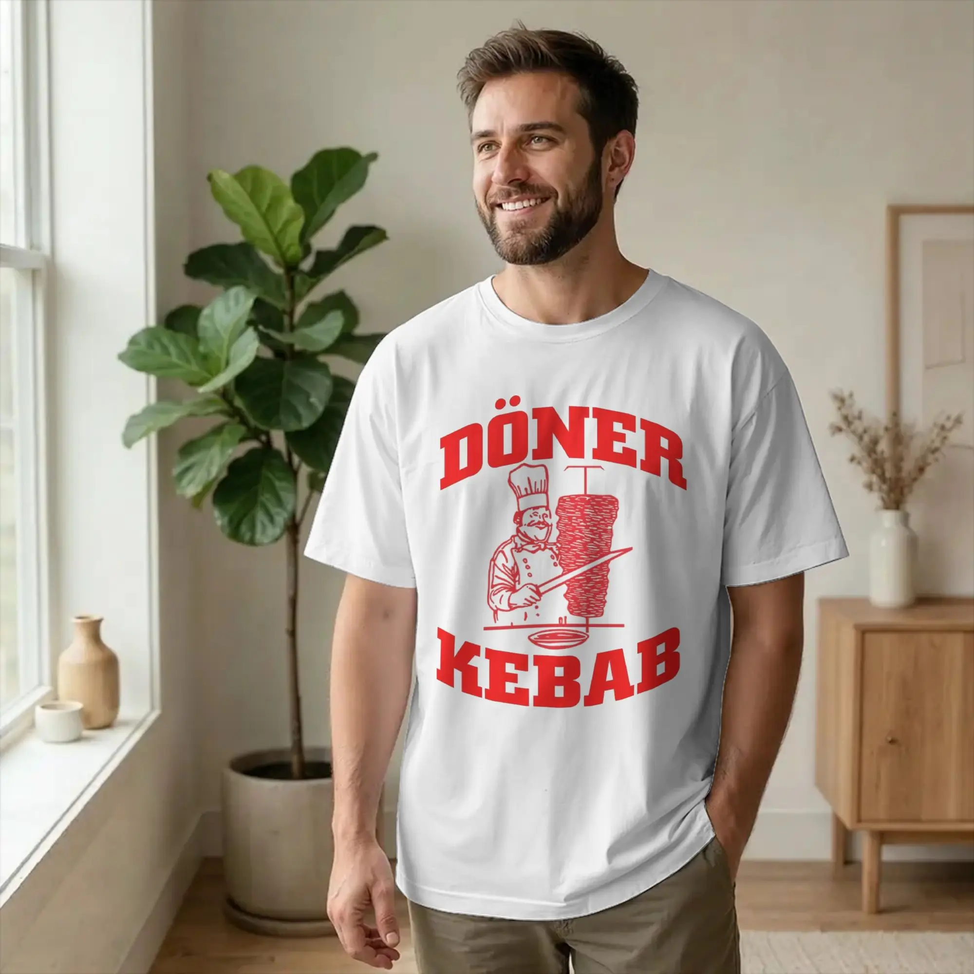 Men's Doner Kebab Lustig Grill Master Foodie T Shirt  100% Cotton merch Casual Short Sleeve Crew Neck Tees Summer T-Shirts