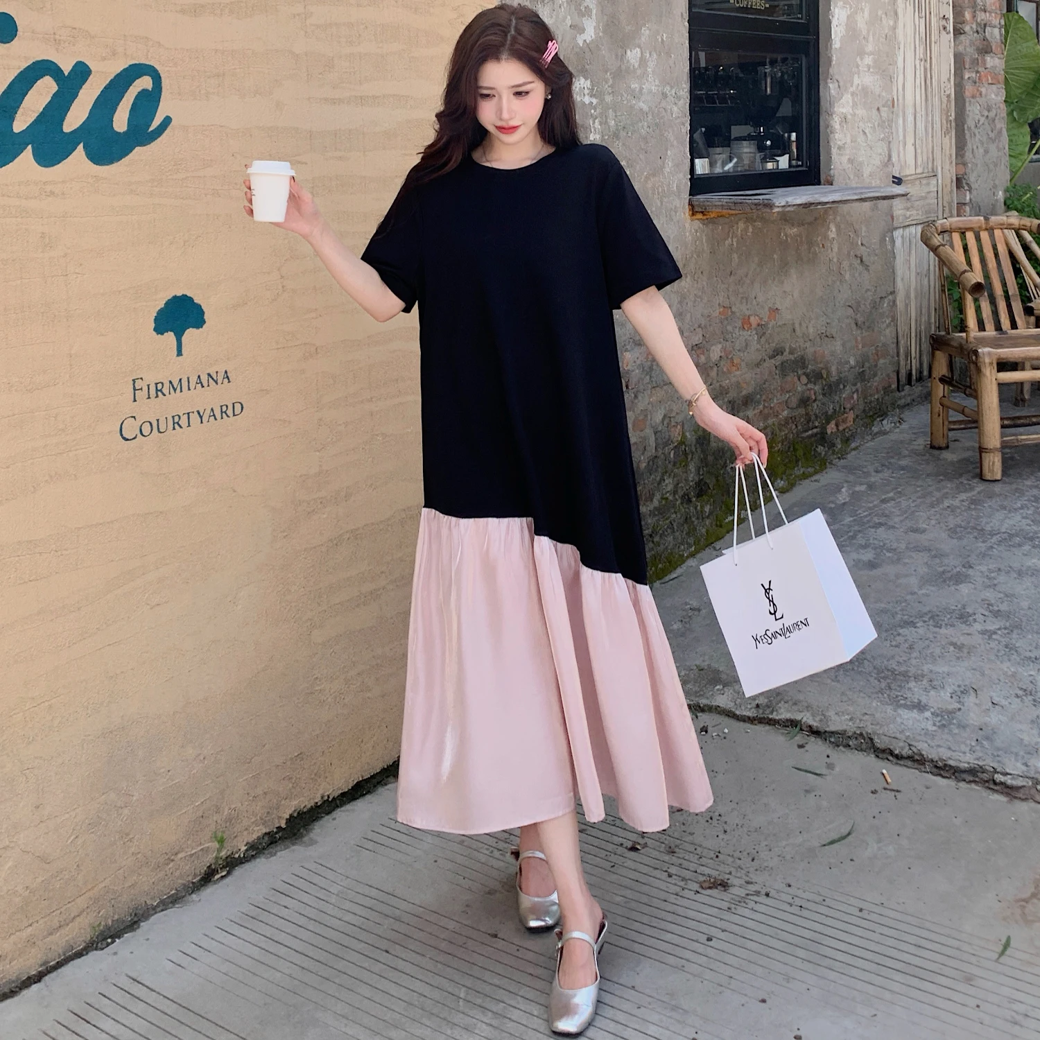 Été 2025 nouveauté couleur irrégulière Blo ort Sve Dr Design minceur T-shirt jupe longue coton Polyester a-ligne D...