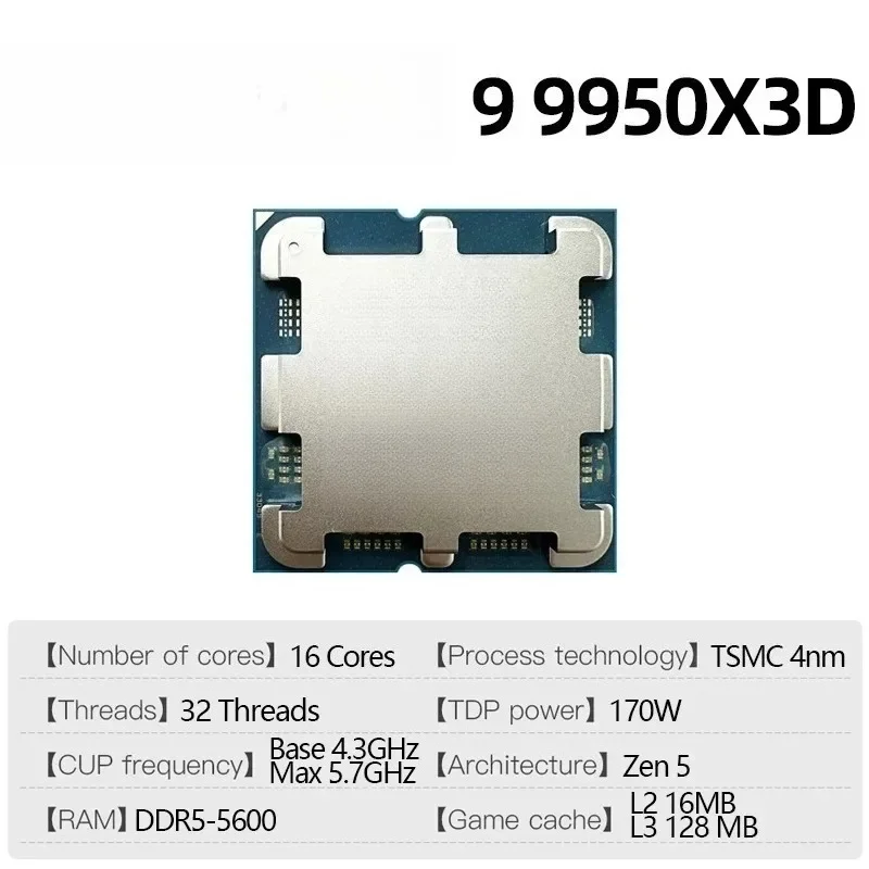 CPU R9 9950X3D 5.7GHz 16 core 32 thread slot 128MB unpackaged high-speed cache game processor