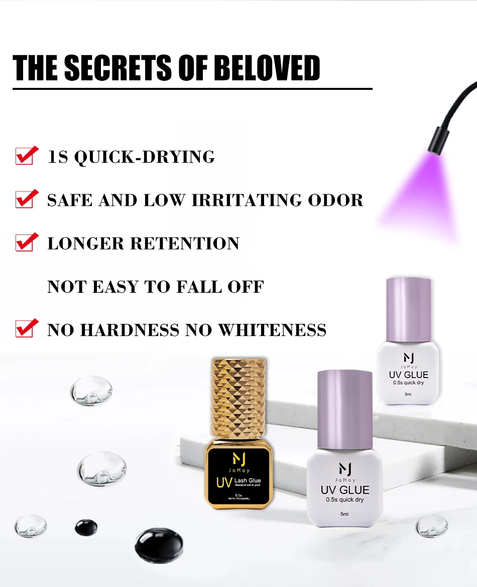 JOMAY 5 ml Wimpernkleber 0,5 S für Wimpernverlängerung, UV-Kleber, langanhaltende Retention, 75 Tage UV-Schwarzkleber für Wimpernverlängerung – Detail 3