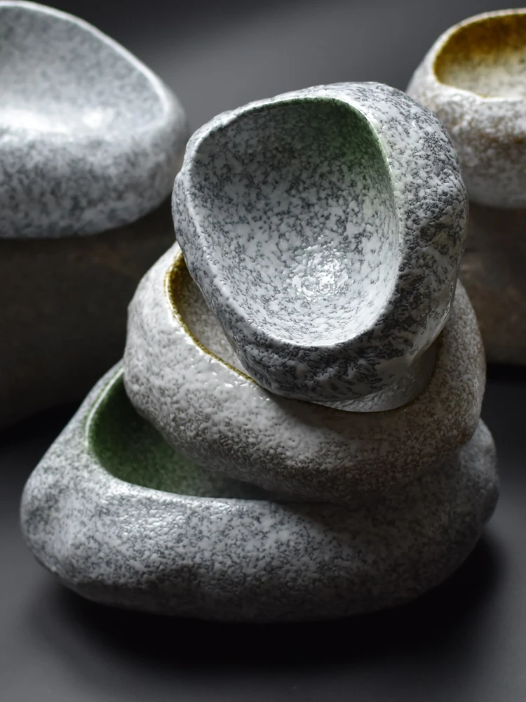 Stone Bowl Creative Ceramic Tableware Salmon Sashimi Bowl Sushi Plate Skewers Grilled Tray Food Decoration Dessert Bowl Home Kit