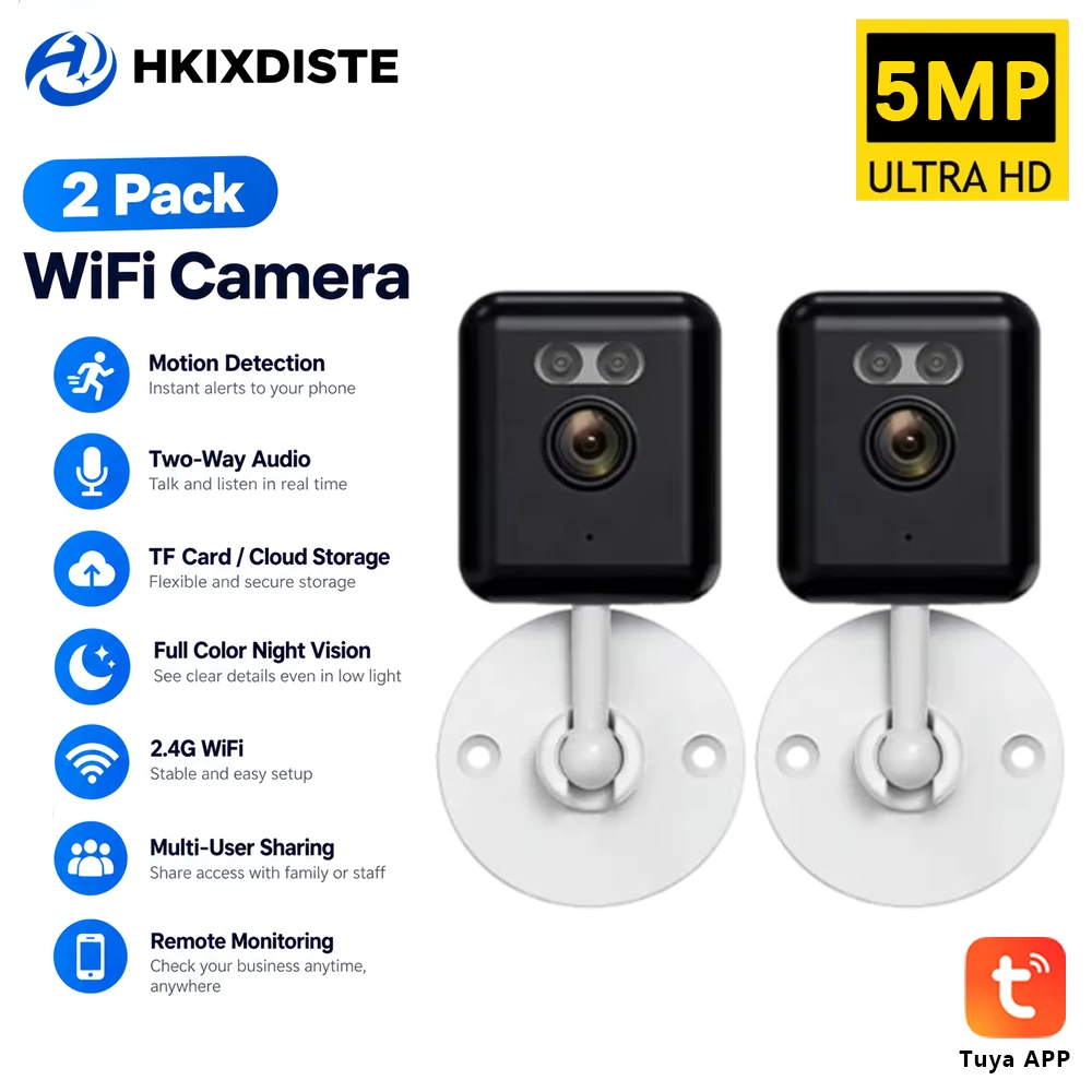 5MP WiFi Camera 2PCS Home Indoor Security Camera 2.4G Wireless Video Surveillance Two Way Talk Remote Viewing Multi User Sharing