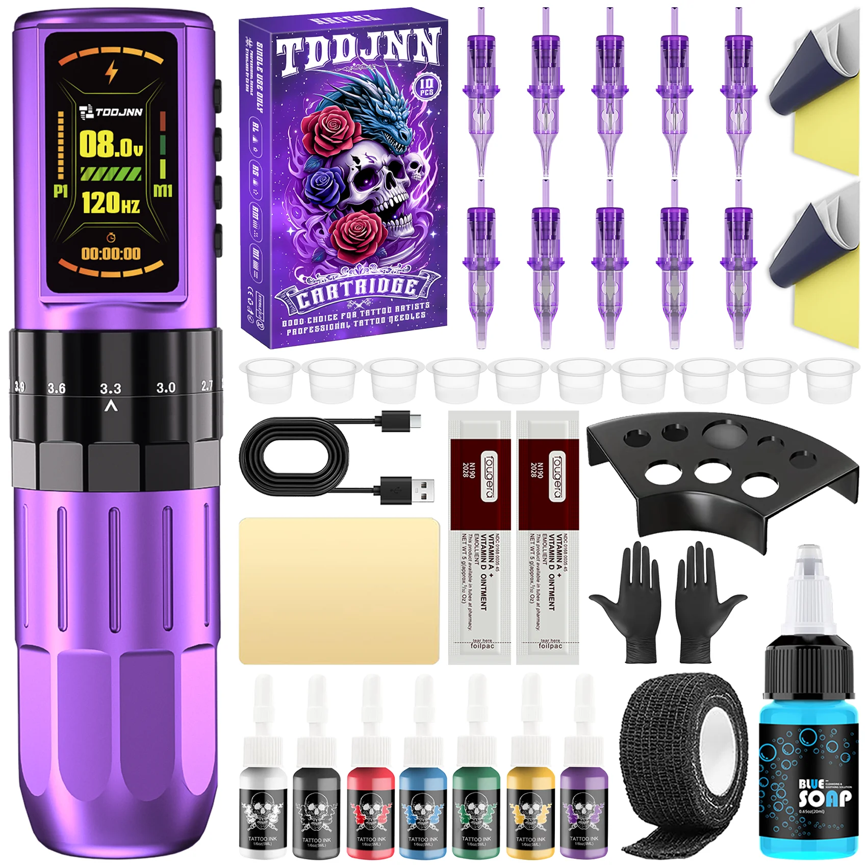 

Беспроводной набор для татуировки TDDJNN, OLED 1,47 дюйма, аккумулятор 2400 мАч, полный набор инструментов, подходящий для профессиональных тату-майстеров и студий