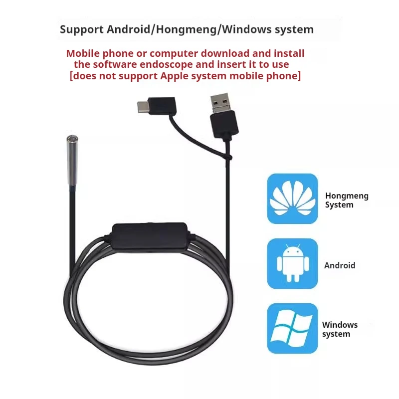 3.3mm Borescope with 1.5M Cable HD Camera Industrial Pipeline Mechanical Blind Hole Visual Probe Automotive Repair USB Android