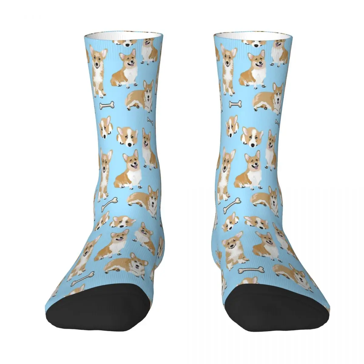 Pattern Bones Well Behaved Dog Yellow Dog Blue Corgi Cute Flexible Clever Doge Socks Male Mens Women Autumn Stockings Printed