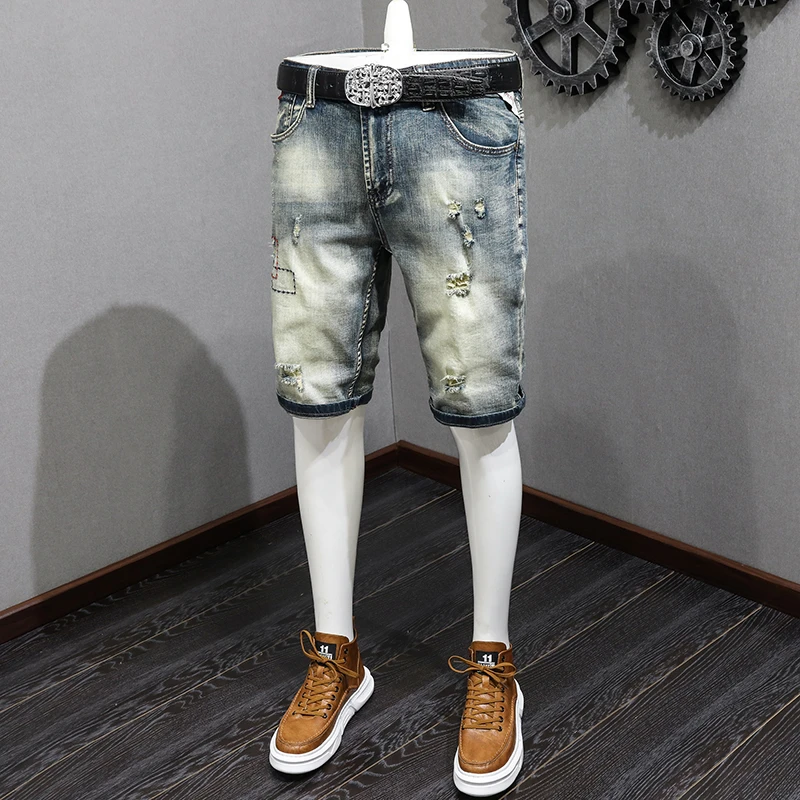 

Джинсовые шорты для мужчин, Модные Винтажные повседневные рваные прямые короткие джинсы с прорезями, 24ss Y2k, молодежная уличная одежда, лето