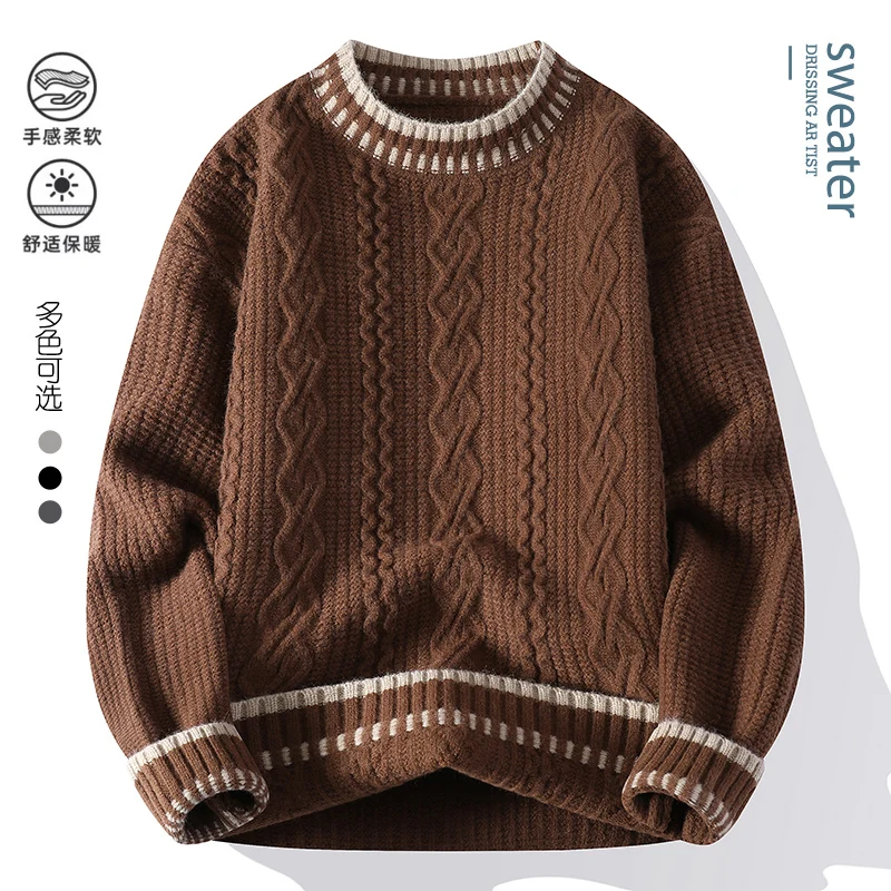 Nuevo suéter de punto a la moda para hombre, Sudadera con capucha holgada con cuello redondo, cálido, ocio, Otoño Invierno, suéter de punto elegante para ir al trabajo