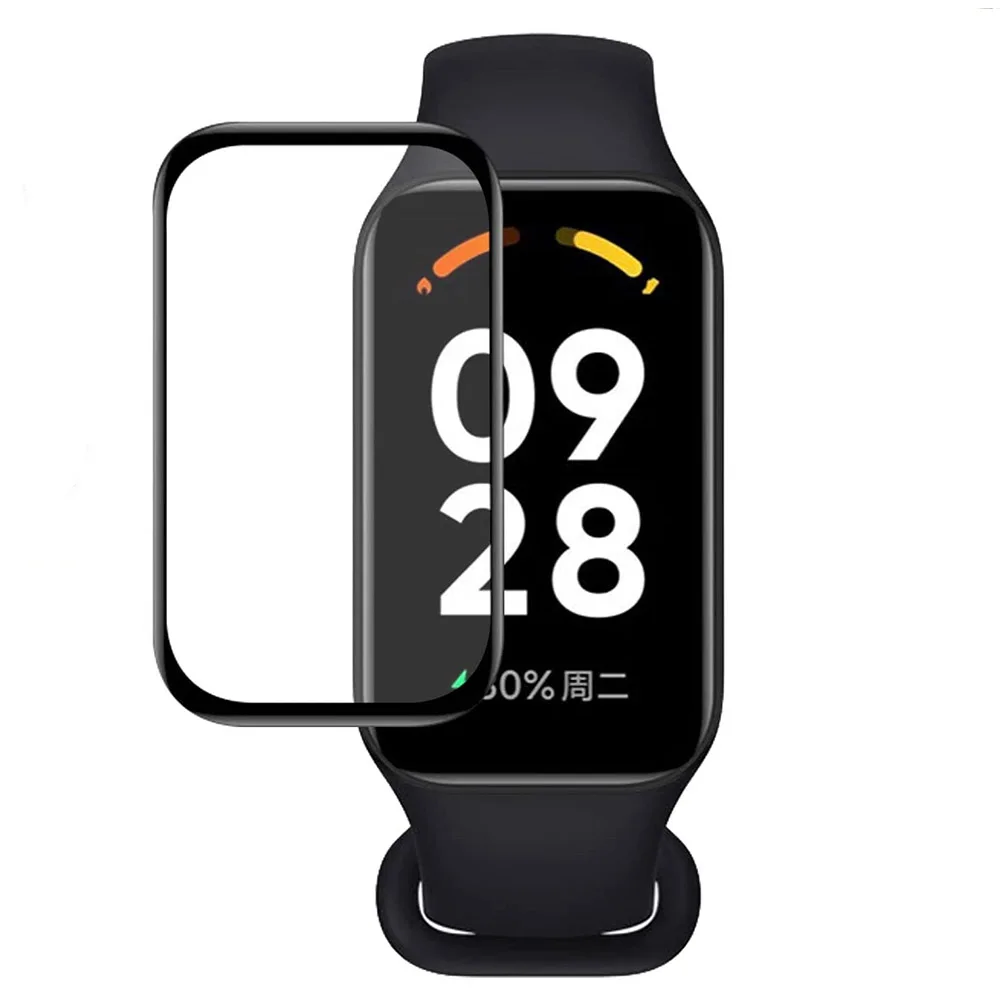 غشاء واقي ثلاثي الأبعاد ذو حافة منحنية ، واقي شاشة لنطاق شاومي 8 ، تغطية كاملة نشطة ، شريط ريدمي 2