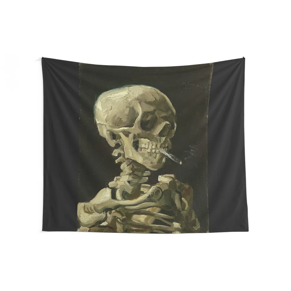 Skull of a Skeleton with Burning Cigarette - Van Gogh Tapestry Wall Decor Kawaii Room Decor Tapestry