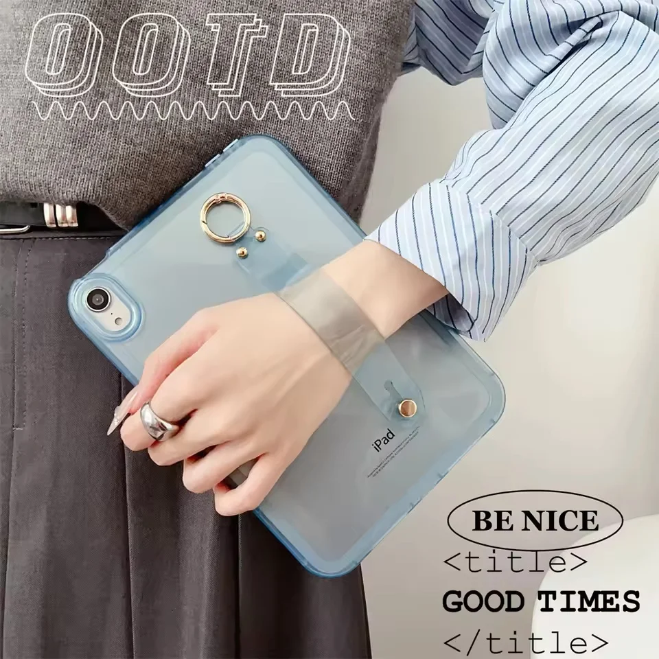 

iPad Pro 11 2024 Case iPad 10 2022 Air 6 5 Mini 6 7 Cover Ultra Thin Clear TPU Protective Case with Hand Strap for 10.9 11 Inch