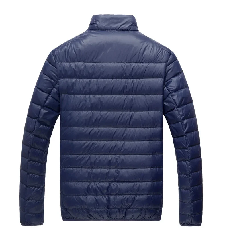 Schinteon Men Ultralight White Duck Down Jacket Thin Stand Collar Solid Color Simple Autumn Outwear