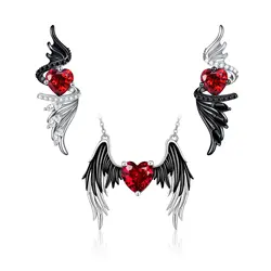 WANZHI New Angel Wings Pendant Necklace Earrings for Men and Women Gothic Exquisite Zircon Jewelry Set Fashion Accessories