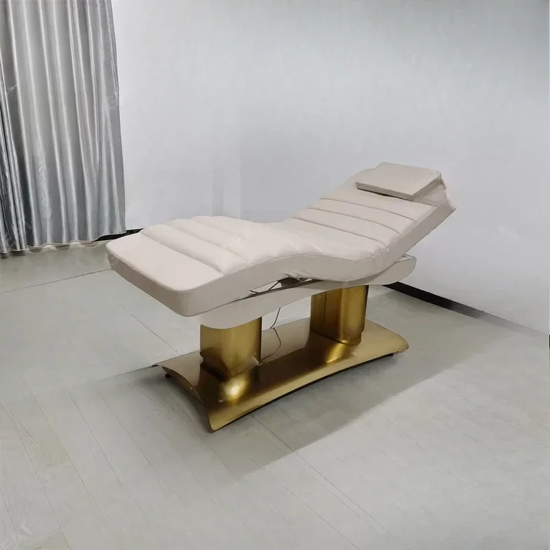 Modern Beauty Salon Furniture Gold Double Cylinder Base Massage Bed 4 Motor Electric Adjustable Reclining Facial Spa Bed