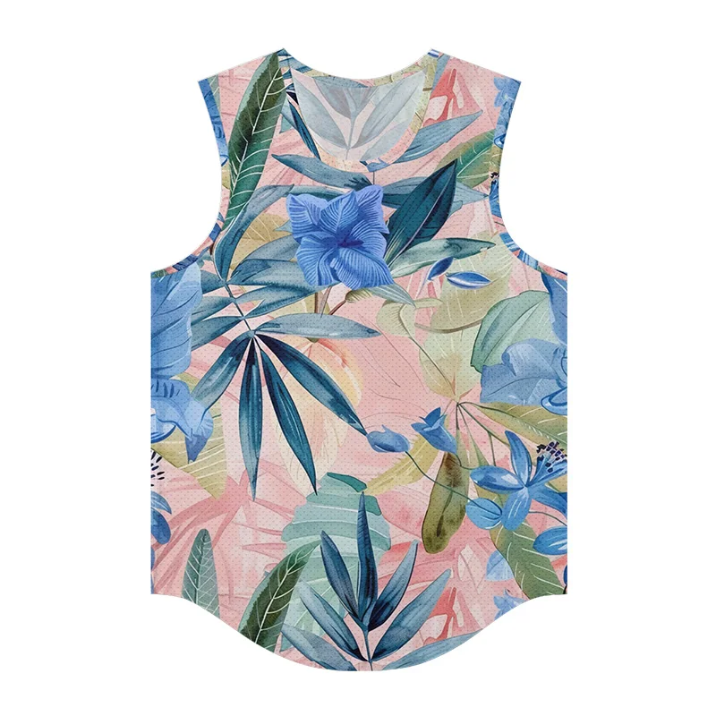 Men's Fashion Fresh Sleeveless Trendy Bottom Shirt Summer Floral Print Adult Tops Outdoor Sports Quick Dry Tank Top