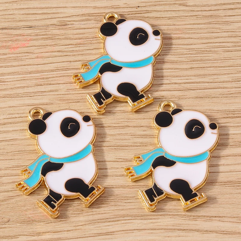 10 Stück Cartoon-Emaille-Tieranhänger Panda für Schmuckherstellung, Ohrringe, Halsketten, Armbänder, Zubehör, DIY-Bastelbedarf – Detail 3