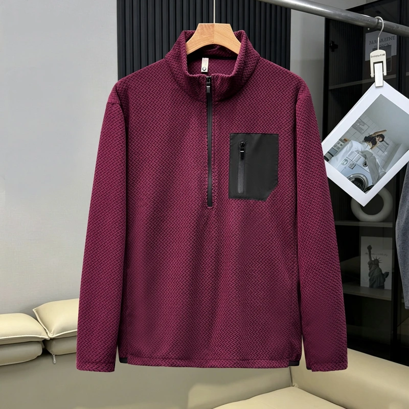 Autumn Winter Wave Fleece Plus Size Mountain Outdoor Men Thermal Locking Warm Fleece Half-Zip Pullover Sweatshirt190kg 12XL