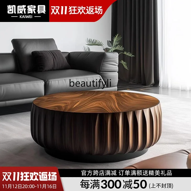 

zxqItalian walnut round solid wood modern living room art coffee table table