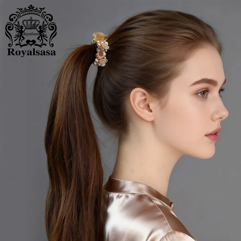Roya L Sasa - Pinza para el pelo de cristal premium con forma de corazón y pétalos, accesorios de moda para el cabello de adu...