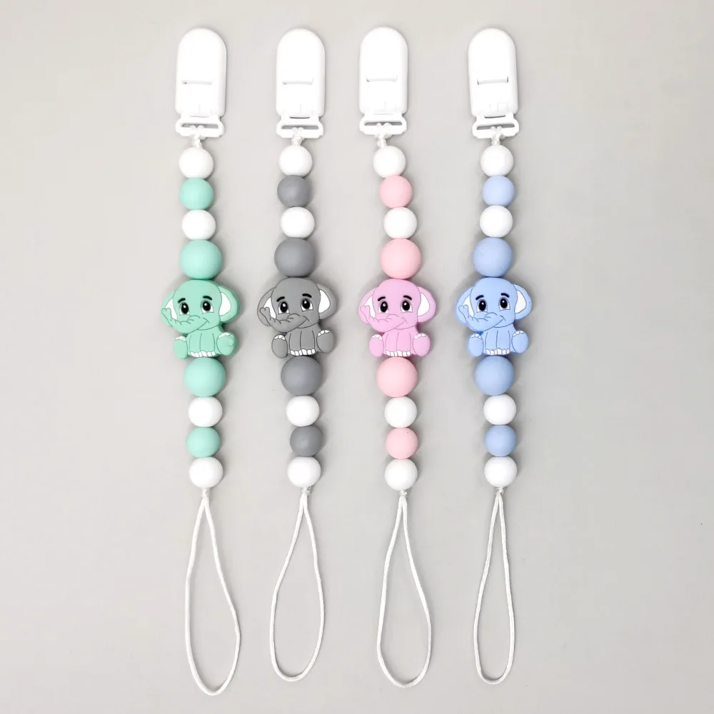 

Baby Pacifier Clips Dummy Nipples Holder Chain Silicone Elephant Newborn Teething Toys Accessories Feeding