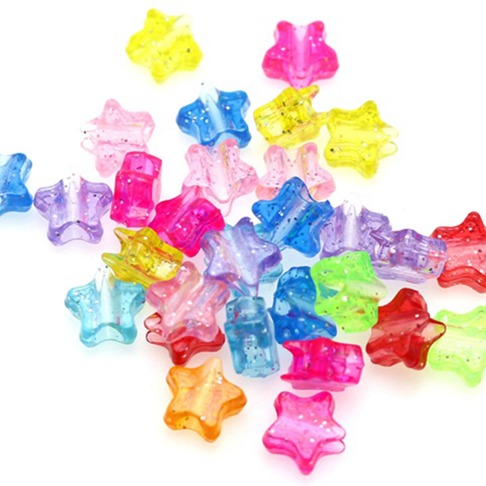 200 Mixed Transparent Glitter Color Star Pony Beads 10mm Big Hole 4mm Kids Craft Kandi Bracelet