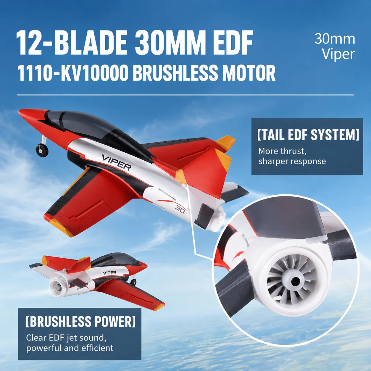 Arrows Hobby 30mm Viper Brushless EDF RC Jet RTF PNP Gyro Stabilized EPO Micro Airplane 2S 450mAh ELRS SBUS