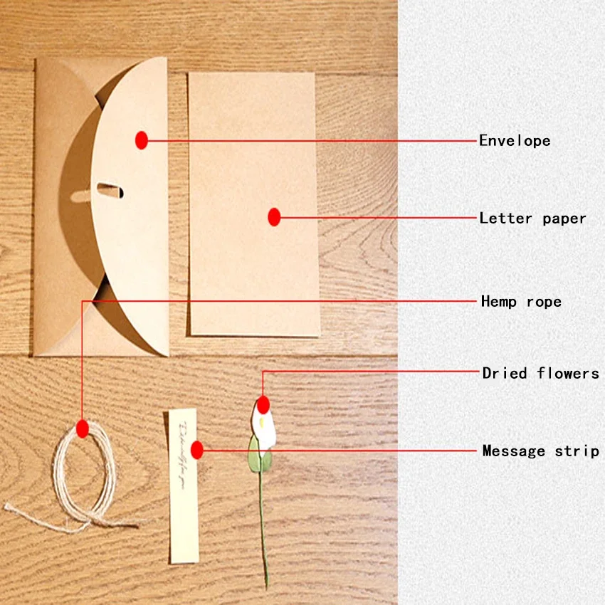 빈티지 크래프트 종이 말린 꽃 인사 카드, 꽃 봉투 포함, 특히 선물, 메시지 초대장 카드, 2 팩/로트