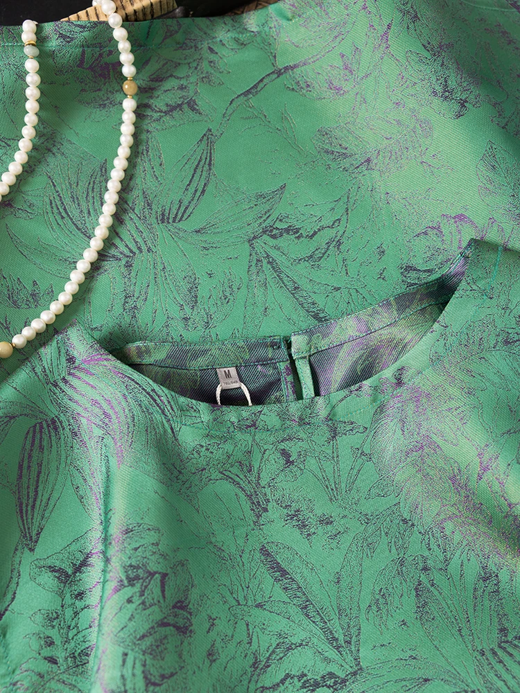 2025 여름 신상 그린 코코넛 그로브 다용도 스타일 100% 천연 뽕나무 실크 송브로케 여성 라운드넥 탱크탑 드레스