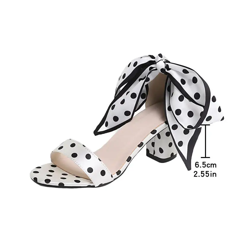 Vintage Black White Polka Dots Ankle Strap Sandals Women Summer 2026 Lace Up Bowknot High Heel Sandals Woman's Y2K 90S Shoes image 3