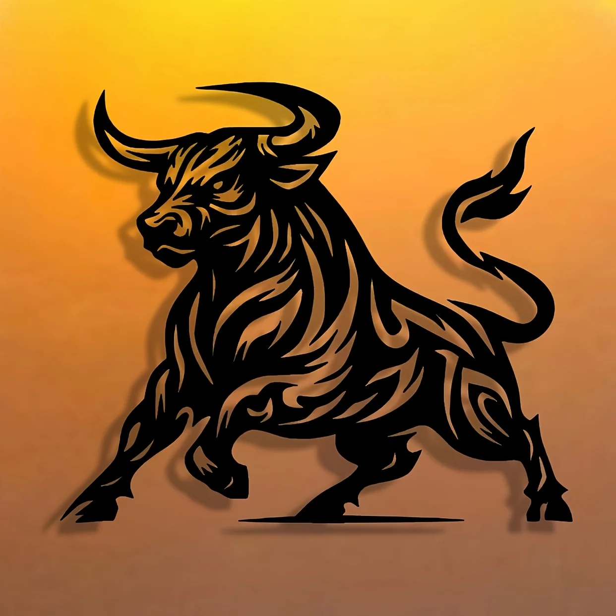An Abstract Metal Bull Art Piece for Room Decoration, Showcasing Fine Craftsmanship. This Reusable Mural Transitions Beautifully