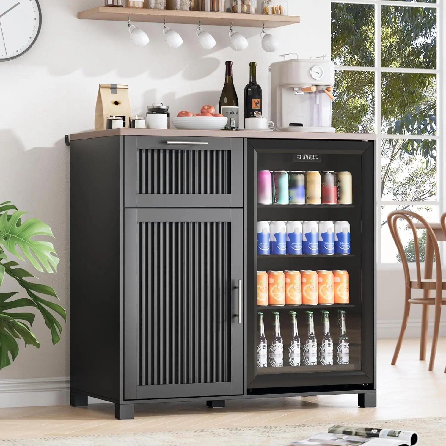 

Coffee Bar Cabinet with Fridge Space, Mini Fridge Cabinet with Power Outlet, Modern Wine Liquor Cabinet with, Customized