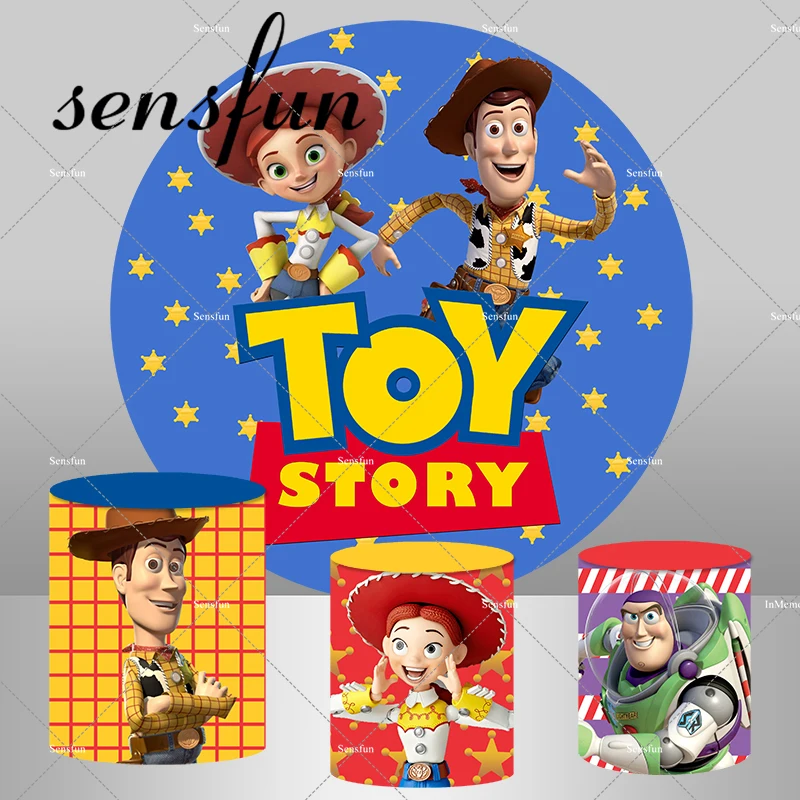 Cartoon Toy Story Round Backdrop Cover for Kids Birthday Party Decoration Cartoon Woody Jessie Buzz Lightyear Pedestal Covers