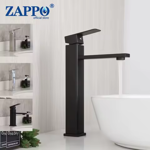 ZAPPO Black/Chrome Finish Square Bathroom Sink Faucet Single Handle Basin Faucet Wash Tap Bathroom Toilet Deck Mounted Basin Tap