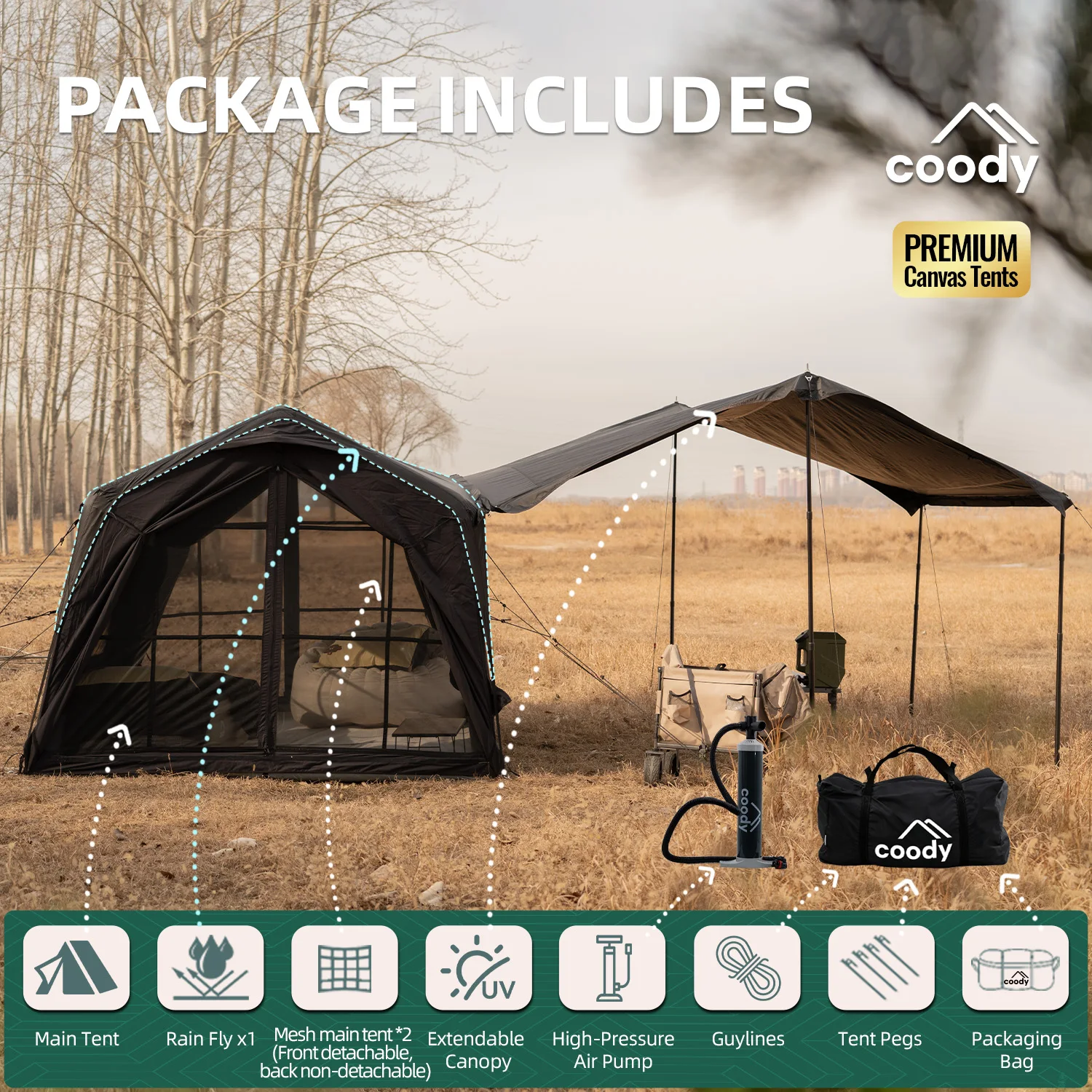 

7.0 Air Tent-Black Camping Outdoor Glamping Gonflable Luxury Glamping Outdoor Tents 2-5 Person Glamping Air Tents