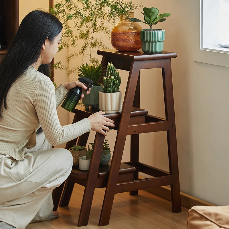 

Multifunctional solid wood flower rack indoor multi-layer folding floor type