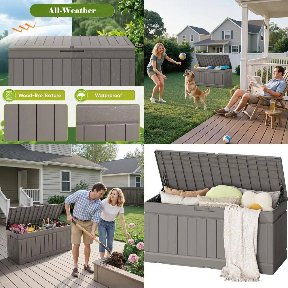 

Outdoor Storage Box 80 Gallon Resin Waterproof Deck Box Delivery Box with Wood Texture Large Storage Bin for Patio Cushions (Lig